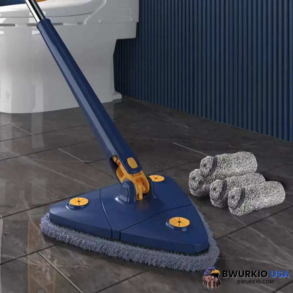 360 Rotatable Adjustable Cleaning Mop Triangle Set Including 4 Pieces Of Cloth / Blue