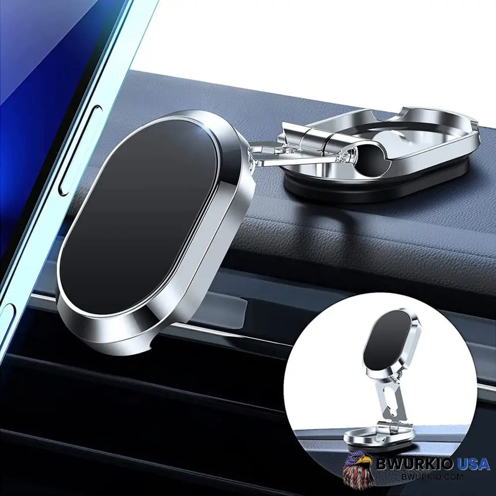 Alloy Folding Magnetic Car Phone Holder Silver