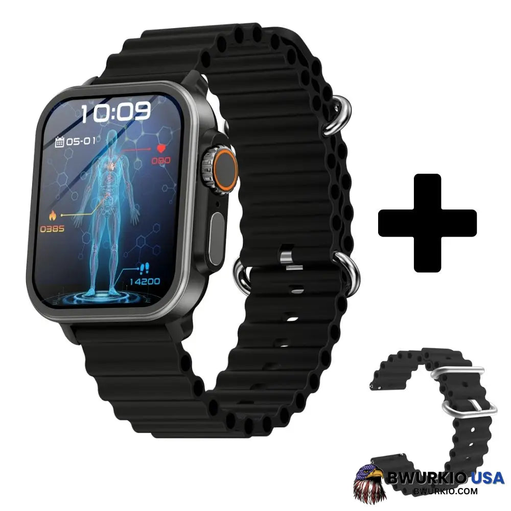 Bearscome Vee Bluetooth Call Ecg/Ekg Blood Oxygen Sleep Monitoring Music Smartwatch Black Marine