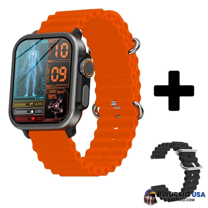 Bearscome Vee Bluetooth Call Ecg/Ekg Blood Oxygen Sleep Monitoring Music Smartwatch Orange Marine