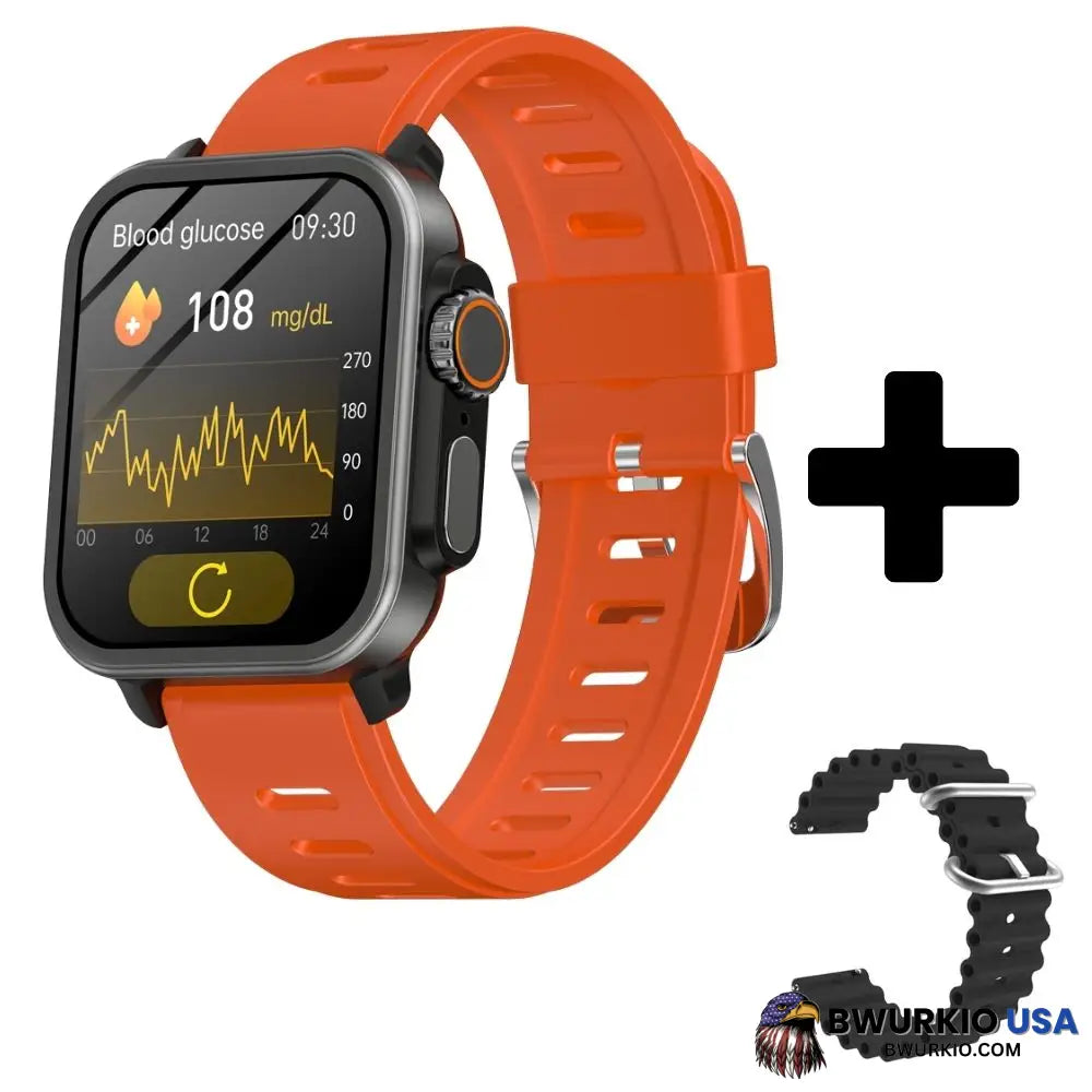 Bearscome Vee Bluetooth Call Ecg/Ekg Blood Oxygen Sleep Monitoring Music Smartwatch Orange Silicone