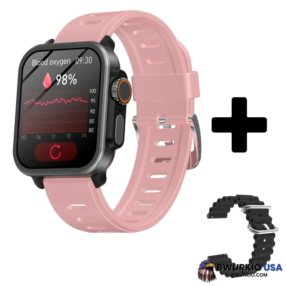 Bearscome Vee Bluetooth Call Ecg/Ekg Blood Oxygen Sleep Monitoring Music Smartwatch Pink Silicone