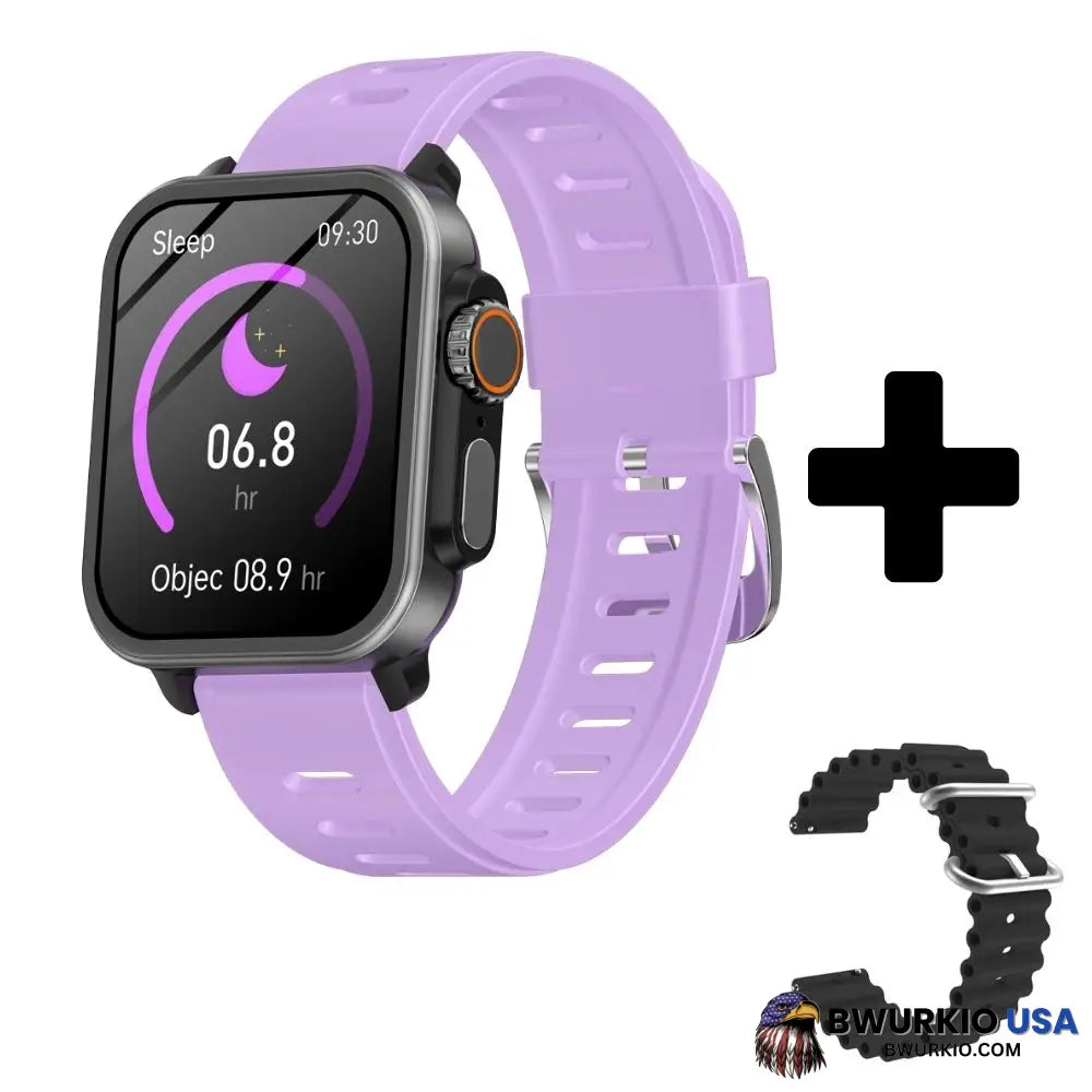 Bearscome Vee Bluetooth Call Ecg/Ekg Blood Oxygen Sleep Monitoring Music Smartwatch Purple Silicone