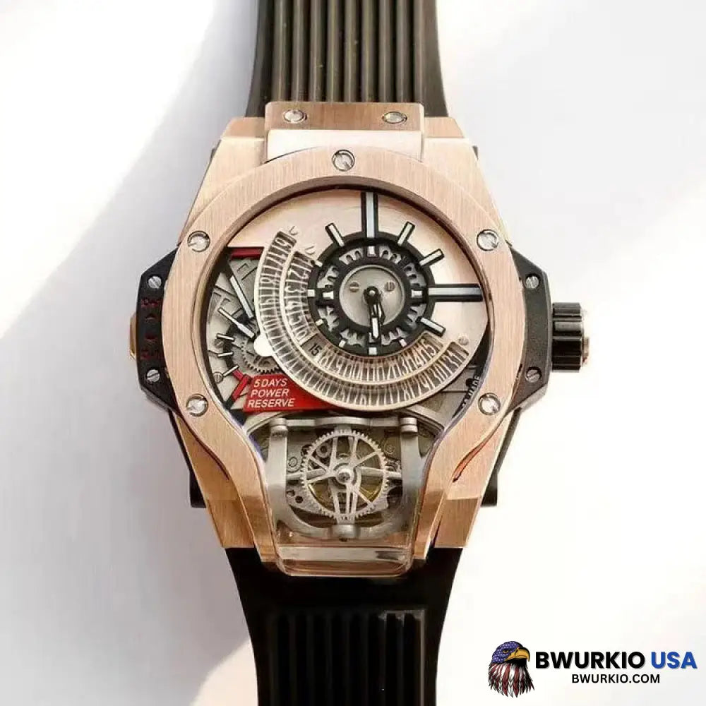 Bi-Axis Tourbillon Wristwatch Waterproof Mechanical Movement Watch King Gold