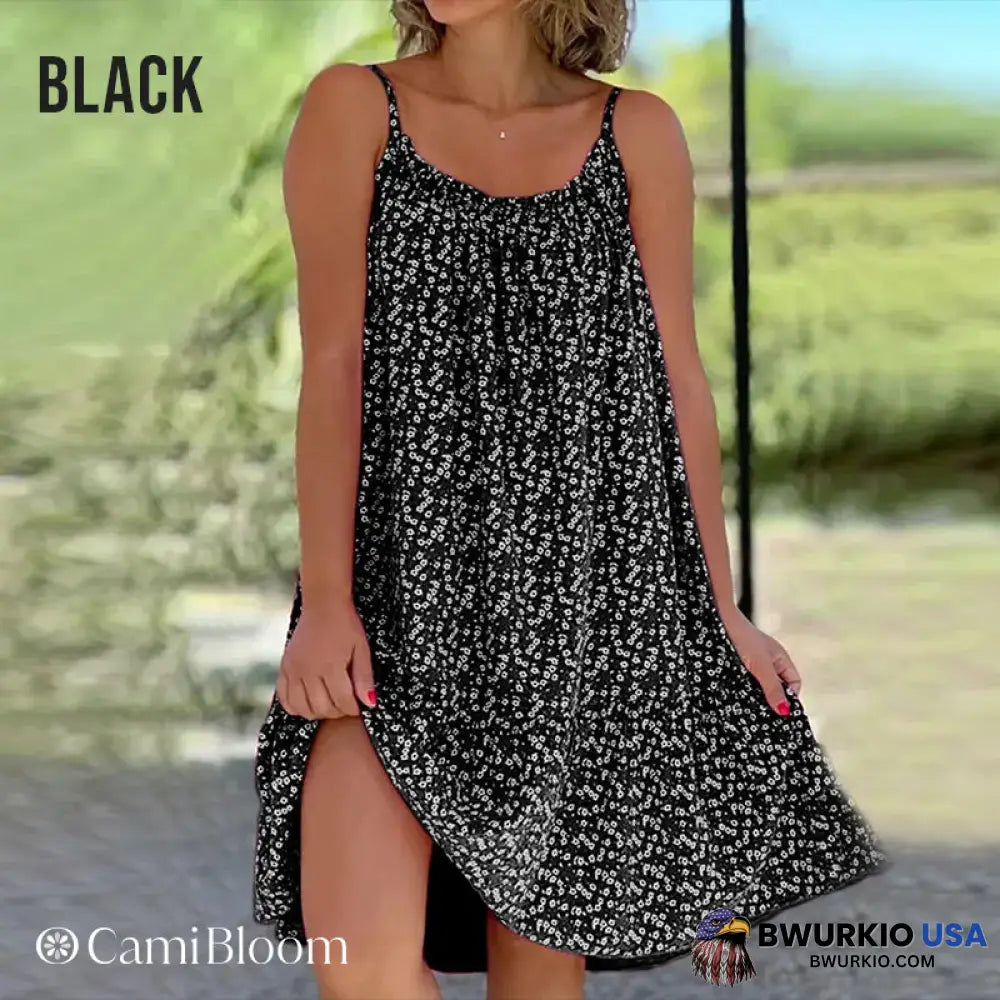 Camibloom Floral Printed Camisole Dress Black / S