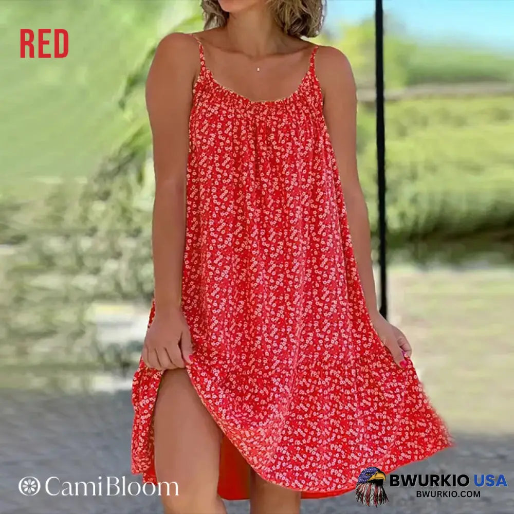 Camibloom Floral Printed Camisole Dress Red / S