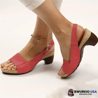 Comfortable Elegant Low Chunky Heel Shoes Rose Red / Us:5