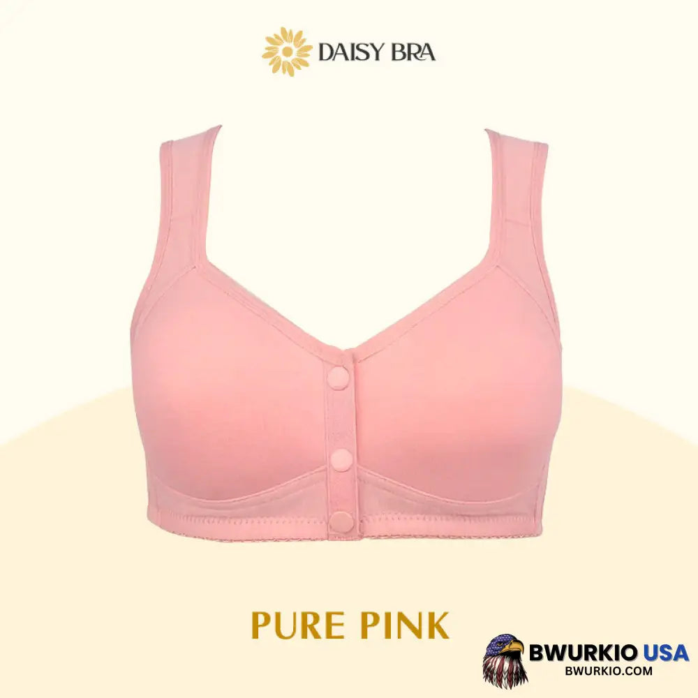 Daisy Bra Comfortable & Convenient Front Button Pure Pink / S - Fits 32Abc 34Ab