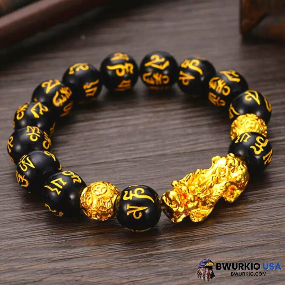 Feng Shui Black Obsidian Wealth Bracelet Pixiu Buddha