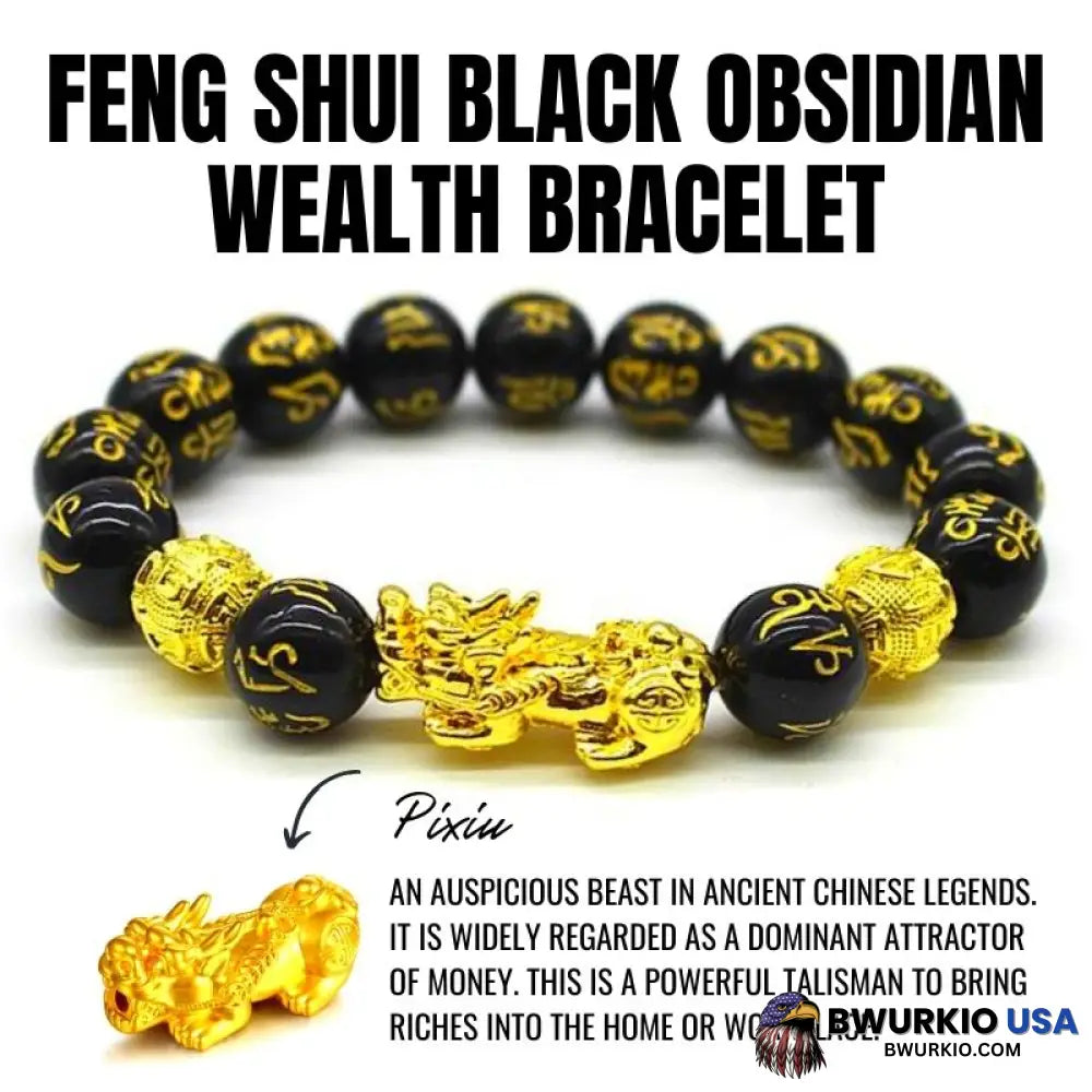 Feng Shui Black Obsidian Wealth Bracelet Pixiu Buddha