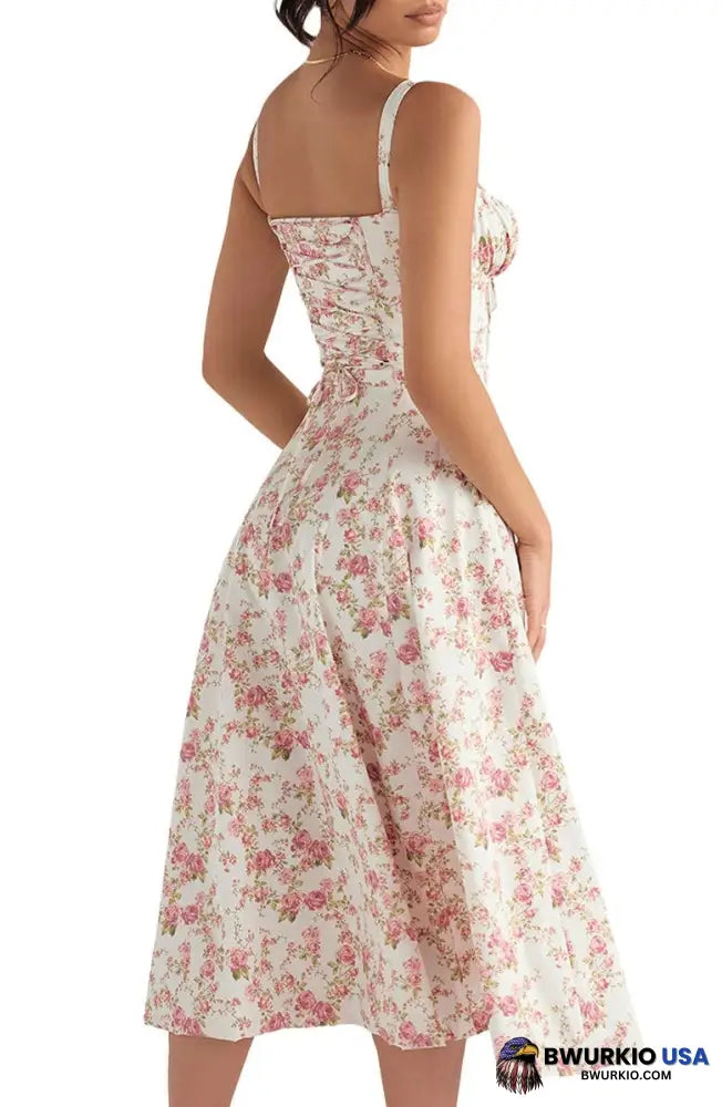 Floral Bustier Midriff Waist Shaper Dress