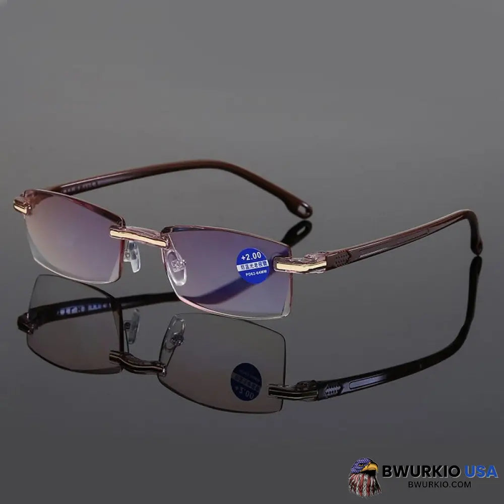 Foldflat Sapphire High Hardness Anti-Blue Progressive Far And Near Dual-Use Reading Glasses Brown /