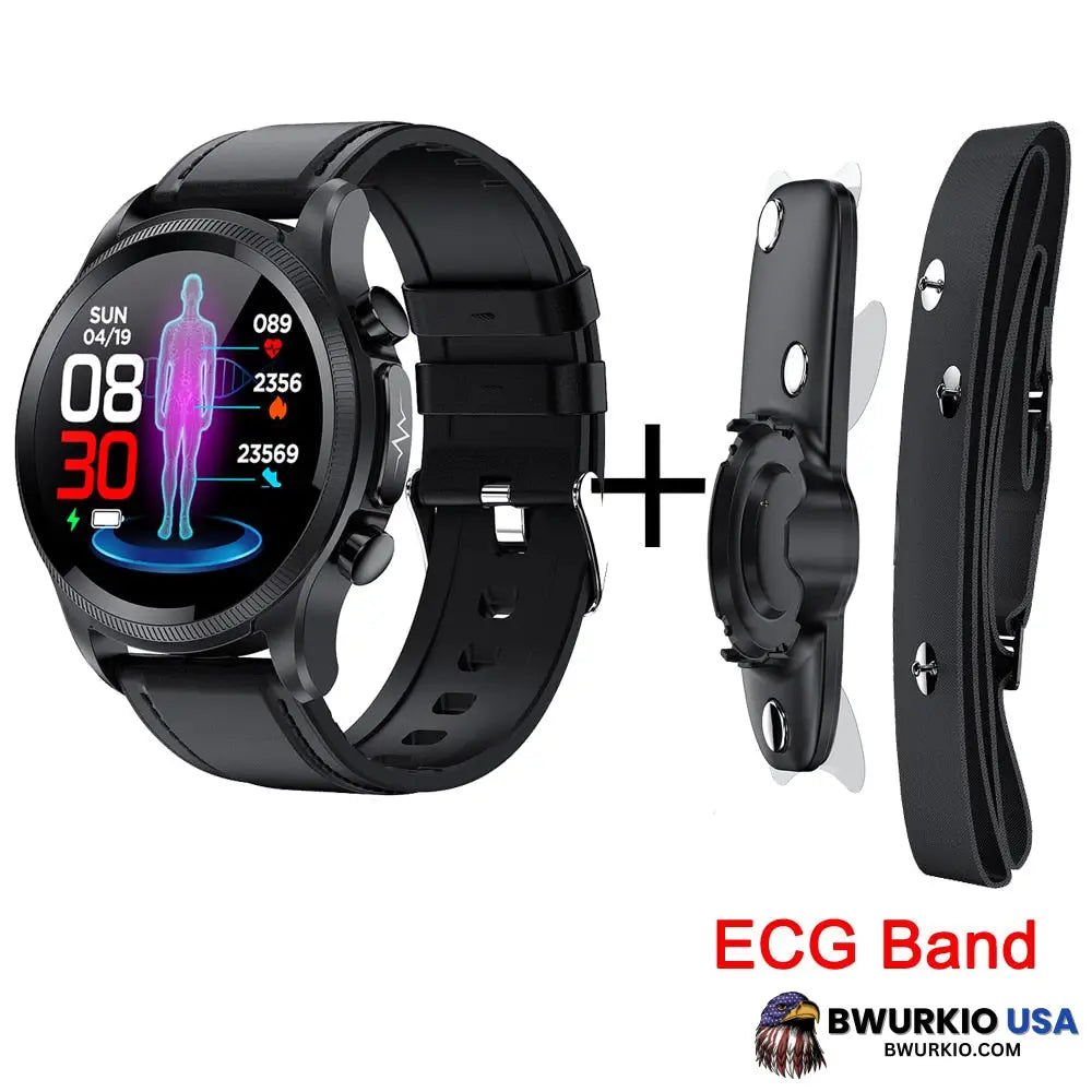 Geekran Non-Invasive Blood Glucose Test Smartwatch Black Leather / With Ecg Band