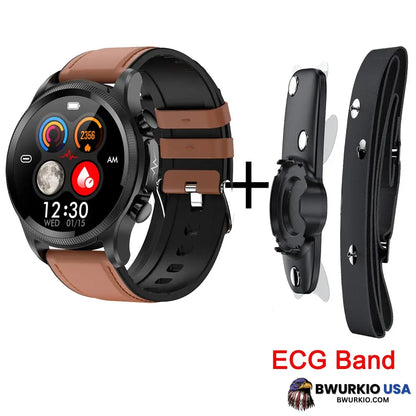 Geekran Non-Invasive Blood Glucose Test Smartwatch Brown Leather / With Ecg Band