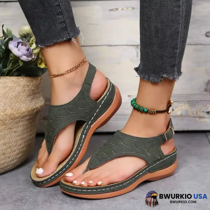 Leather Orthopedic Arch Support Sandals Diabetic Walking Green / 5