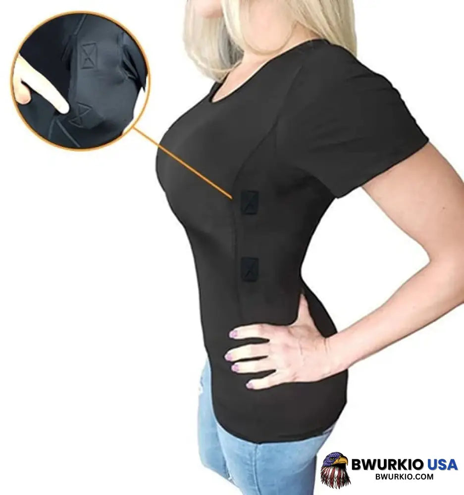 Men/Womens Concealed Leather Holster T-Shirt Women / Black S