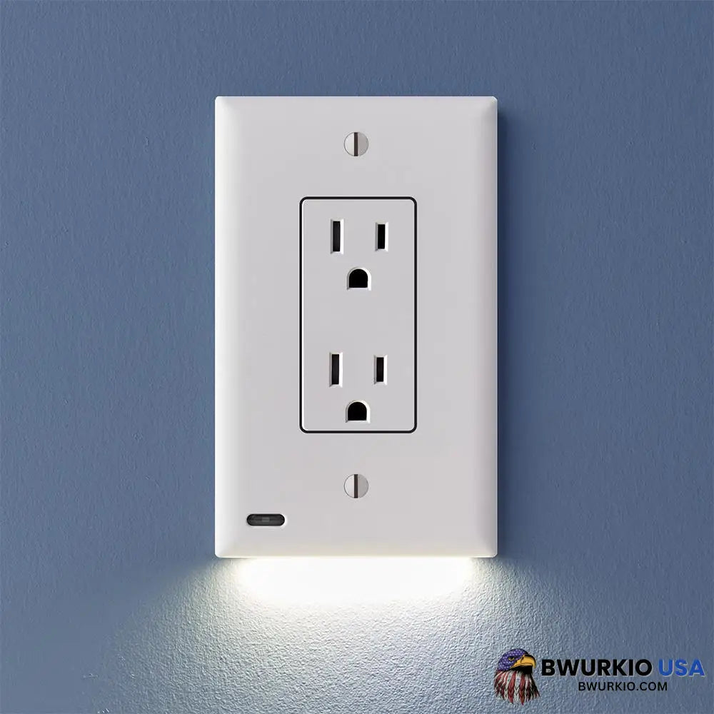 Outlet Wall Plate With Led Night Lights-No Batteries Or Wires [Ul Fcc Csa Certified] Décor / White