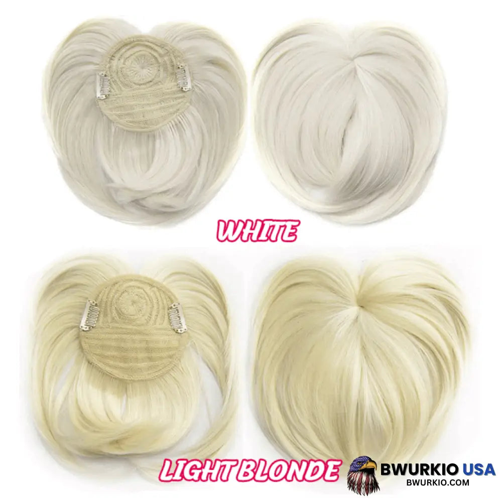 Sale Short Natural Hair Toppers With Bangs White / 6Inch