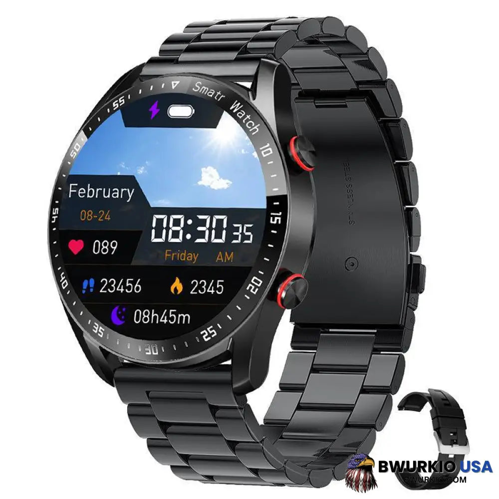 Valltru Non-Invasive Blood Glucose Test Smart Watch Black Steel