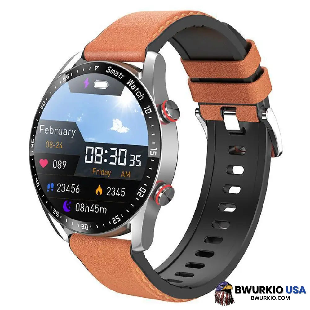 Valltru Non-Invasive Blood Glucose Test Smart Watch Orange Leather